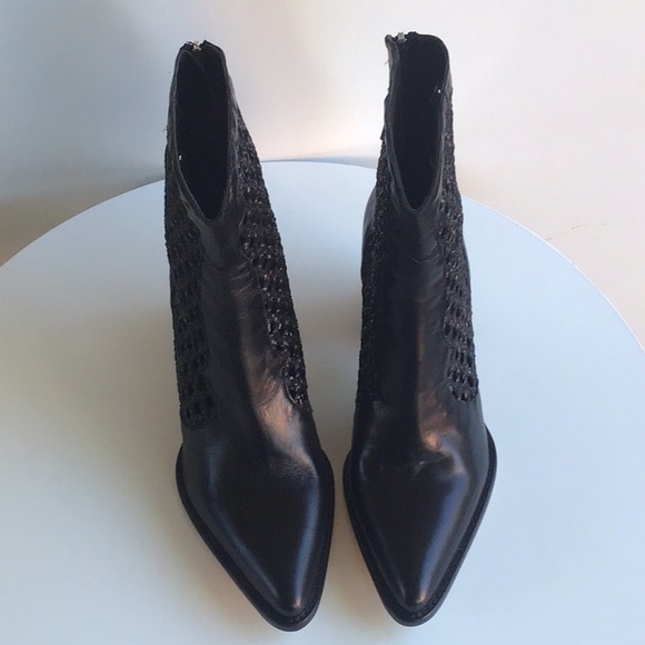 Rare Zara western cowboy open weave pointy heeled black ankle boots - Picture 4 of 16